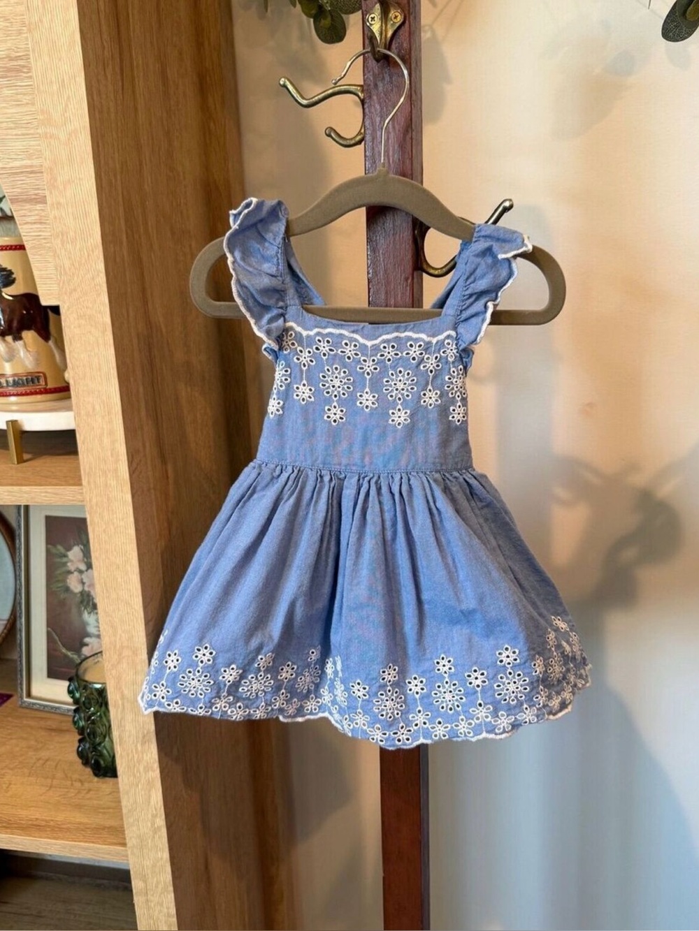 Cat & Jack Baby Girl Blue Cotton Dress with White Embroidery 12M